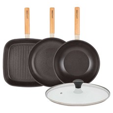 인터쿡 인덕션 포레스트 후라이팬 4종 세트, 베이지, 1세트, 사각팬 27cm + 후라이팬 28cm + 궁중팬 24cm + 유리뚜껑