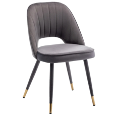 E-home Richie里希直紋絨布腳包金邊休閒餐椅 UH016B-gry, 灰色, 1個