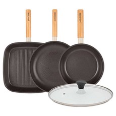 인터쿡 인덕션 포레스트 후라이팬 4종 세트, 베이지, 1세트, 사각팬 27cm + 후라이팬 28cm + 후라이팬 20cm + 유리뚜껑