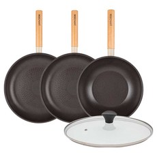 인터쿡 인덕션 포레스트 후라이팬 4종 세트, 베이지, 1세트, 후라이팬 28cm + 후라이팬 28cm + 궁중팬 24cm + 유리뚜껑