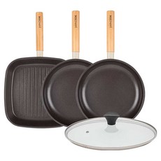 인터쿡 인덕션 포레스트 후라이팬 4종 세트, 베이지, 1세트, 사각팬 27cm + 후라이팬 24cm + 후라이팬 24cm + 유리뚜껑