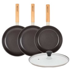 인터쿡 인덕션 포레스트 후라이팬 4종 세트, 베이지, 1세트, 후라이팬 24cm + 후라이팬 24cm + 후라이팬 20cm + 유리뚜껑