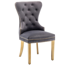 E-home Caily凱麗絨布奢華拉扣鉚釘金腳休閒餐椅 UH007B-gry, 灰色, 1個