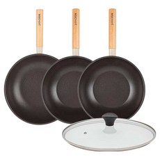 인터쿡 인덕션 포레스트 후라이팬 4종 세트, 베이지, 1세트, 궁중팬 28cm + 궁중팬 24cm + 궁중팬 24cm + 유리뚜껑