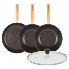 인터쿡 인덕션 포레스트 후라이팬 4종 세트, 베이지, 1세트, 후라이팬 28cm + 궁중팬 24cm + 궁중팬 24cm + 유리뚜껑