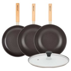 인터쿡 인덕션 포레스트 후라이팬 4종 세트, 베이지, 1세트, 후라이팬 24cm + 궁중팬 28cm + 궁중팬 28cm + 유리뚜껑