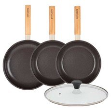 인터쿡 인덕션 포레스트 후라이팬 4종 세트, 베이지, 1세트, 후라이팬 24cm + 후라이팬 20cm + 후라이팬 20cm + 유리뚜껑