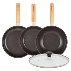 인터쿡 인덕션 포레스트 후라이팬 4종 세트, 베이지, 1세트, 후라이팬 24cm + 후라이팬 20cm + 궁중팬 24cm + 유리뚜껑