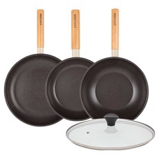 인터쿡 인덕션 포레스트 후라이팬 4종 세트, 베이지, 1세트, 후라이팬 28cm + 후라이팬 20cm + 궁중팬 24cm + 유리뚜껑