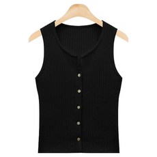 뜨개진 여성용 코튼 골지 쫀쫀 버튼 슬리브리스 칼도르 베스트