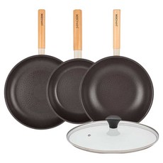 인터쿡 인덕션 포레스트 후라이팬 4종 세트, 베이지, 1세트, 후라이팬 28cm + 후라이팬 20cm + 궁중팬 28cm + 유리뚜껑