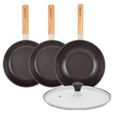 인터쿡 인덕션 포레스트 후라이팬 4종 세트, 베이지, 1세트, 후라이팬 20cm + 후라이팬 20cm + 궁중팬 24cm + 유리뚜껑