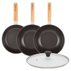 인터쿡 인덕션 포레스트 후라이팬 4종 세트, 베이지, 1세트, 후라이팬 20cm + 궁중팬 24cm + 궁중팬 24cm + 유리뚜껑