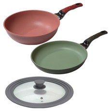 Kitchen-Art 電磁爐 Giant IH 平底鍋具 3件組, 1套, 26cm平底鍋 + 26cm炒鍋 + 矽膠多功能鍋蓋, 灰色