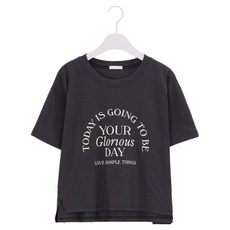 女款Going To印花開衩T恤, 炭灰色