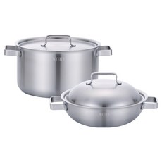 LiViNG ART 電磁爐用謝特恩全五層鍋具2件C組 2組, 1套, 單一顏色, 24公分雙耳鍋 + 24公分宮廷火鍋