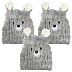 小麥購物 動物乾髮帽 Y577 59g, 灰色熊熊, 3個