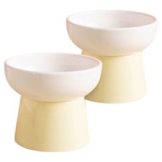 MONAGIO 寵物閃亮亮陶瓷餐具, 白黃色, 2個