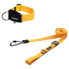 분독 플레이리쉬 리드줄 + 카라비너 와이드 목줄 세트, 옐로우, 1세트