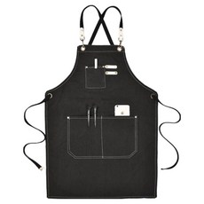 KALDIN 咖啡廳美容院簡約帆布圍裙, 黑色, 1個