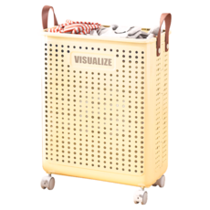 小麥購物 移動式摺疊洗衣籃 C577 1550g, 米白色