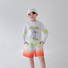 BerryCloset 男童款 Enjoy Bunny 防曬泳衣上衣下身 + 泳帽組, 白色