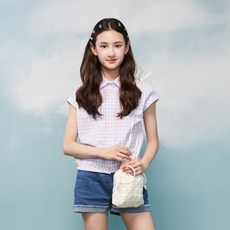 applepink 兒童格紋短版襯衫 S303