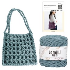 Yarna 方形網袋 Jemilly 毛線 500g + 印刷圖案 編織 DIY 套組, 1套, 12 天空藍