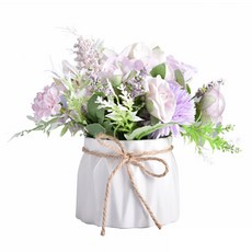 éclat 人造北歐ins風迷你療癒陶瓷麻繩小盆栽 兔耳紫玫瑰 桌面裝飾, 1個