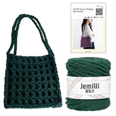 Yarna 方形網袋 Jemilly 毛線 500g + 印刷圖案 編織 DIY 套組, 1套, 14 高譚綠