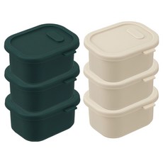 Diar Dolce鉑金矽膠密封保鮮盒組, 1組, 深綠色 200ml 3入+象牙白色 200ml 3入