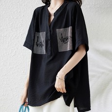 ATTERLIC 女款大尺碼Uni貼布寬鬆版夏季襯衫 10420