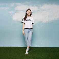 applepink 女童八分印花鬆緊帶寬版牛仔褲 S304