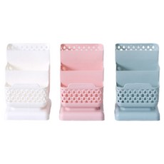 머니풀 라탄 무늬 3단 연필 펜 브러쉬 꽂이 3종 세트, 블루, 핑크, 화이트, 1세트