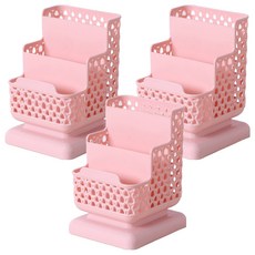머니풀 라탄 무늬 3단 연필 펜 브러쉬 꽂이, 핑크, 3개