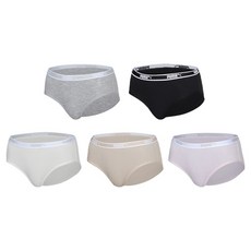 [含大尺碼] PUMA Bodywear 女用絲滑觸感羅紋彈性內褲5件組, 麻灰色, 黑色, 奶油色, 淺米色, 淺粉色