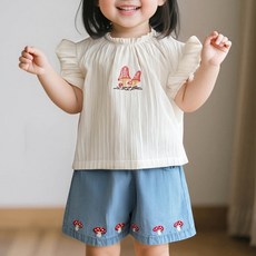 조이멀티 여아용 프릴버섯 블라우스 + 반바지 상하복 세트