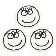 ButtonKing 熱熔刺繡迷你徽章布貼, 睫毛微笑, 3個