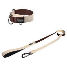 분독 강아지 오리지널 리쉬 리드줄 + 카라비너 와이드 목줄 세트, 베이지브라운, 1세트