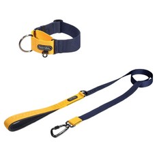 분독 강아지 오리지널 리쉬 리드줄 + 카라비너 와이드 목줄 세트, 네이비, 1세트