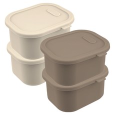 Diar 白金矽膠密封冷凍飯Dolce保鮮盒套組, 1套, 象牙白 400ml 2入 + 沙米色 400ml 2入