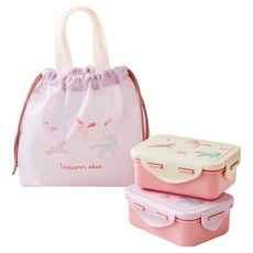 Modern House 兒童用分離式塑膠便當盒 600ml x 2款 + 聚酯纖維袋組合, 1套, 獨角獸魔法