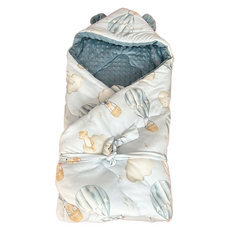 我家寶貝 嬰幼兒純棉豆豆絨連帽抱被 加厚安撫巾 90 x 90cm 熱氣球, 熱氣球 藍色