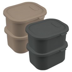 Diar 鉑金矽膠 Dolce 密封冷凍飯保鮮盒 2款 x 2入組, 1套, 沙米色 400ml 2入 + 炭灰色 400ml 2入