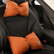 크로니클 차량용 리본 목쿠션 + 허리쿠션 세트, 카멜, 1세트
