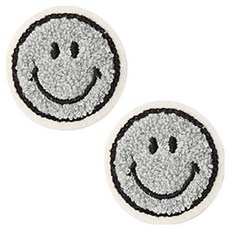 ButtonKing 熱燙式刺繡毛絨笑臉貼片, 2個, 灰色