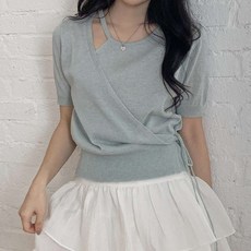 Lindashop 女款不對稱裹身風格短袖針織衫 cpnt5897k53
