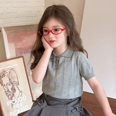 Starbean 女童麻花夏季翻領短袖針織衫