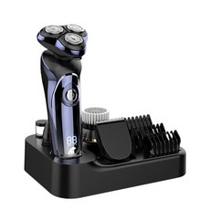 LC 4D多功能水洗電動刮鬍刀4合1男性護理組 藍色 全身水洗 USB充電 智能顯示 旅行刮鬍刀, 單一商品