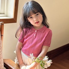 Starbean 女童麻花夏季翻領短袖針織衫